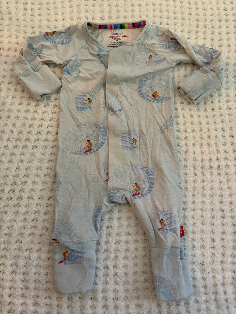 Magnetic Me Light Blue Surfer-Print Footed Baby One-Piece